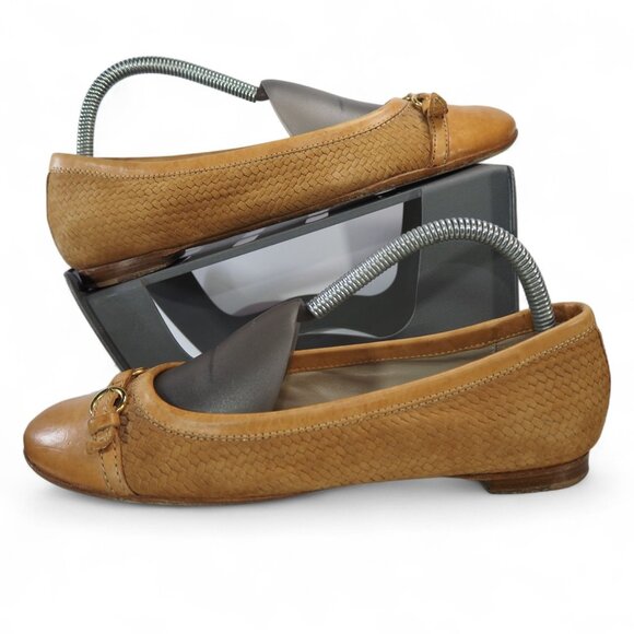AGL Attilio Guisti Leombruni Mae Cap Toe Ballet Flat Women's 9/39 Tan Leather - Picture 1 of 11